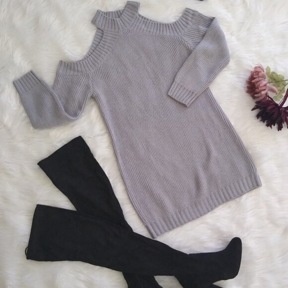 Tobi Cold Shoulder Half Thought Sweater Dress - Picture 2 of 15